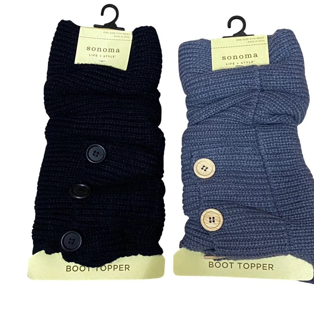 Sonoma Life Style Womens Boot‎ Toppers Leg Warmers Black & Grey Knit Buttons NWT